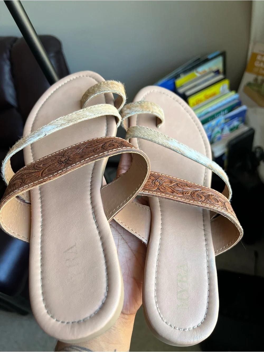 Myra Bag Tan Leather Sandals with Natural Hair-On Straps
